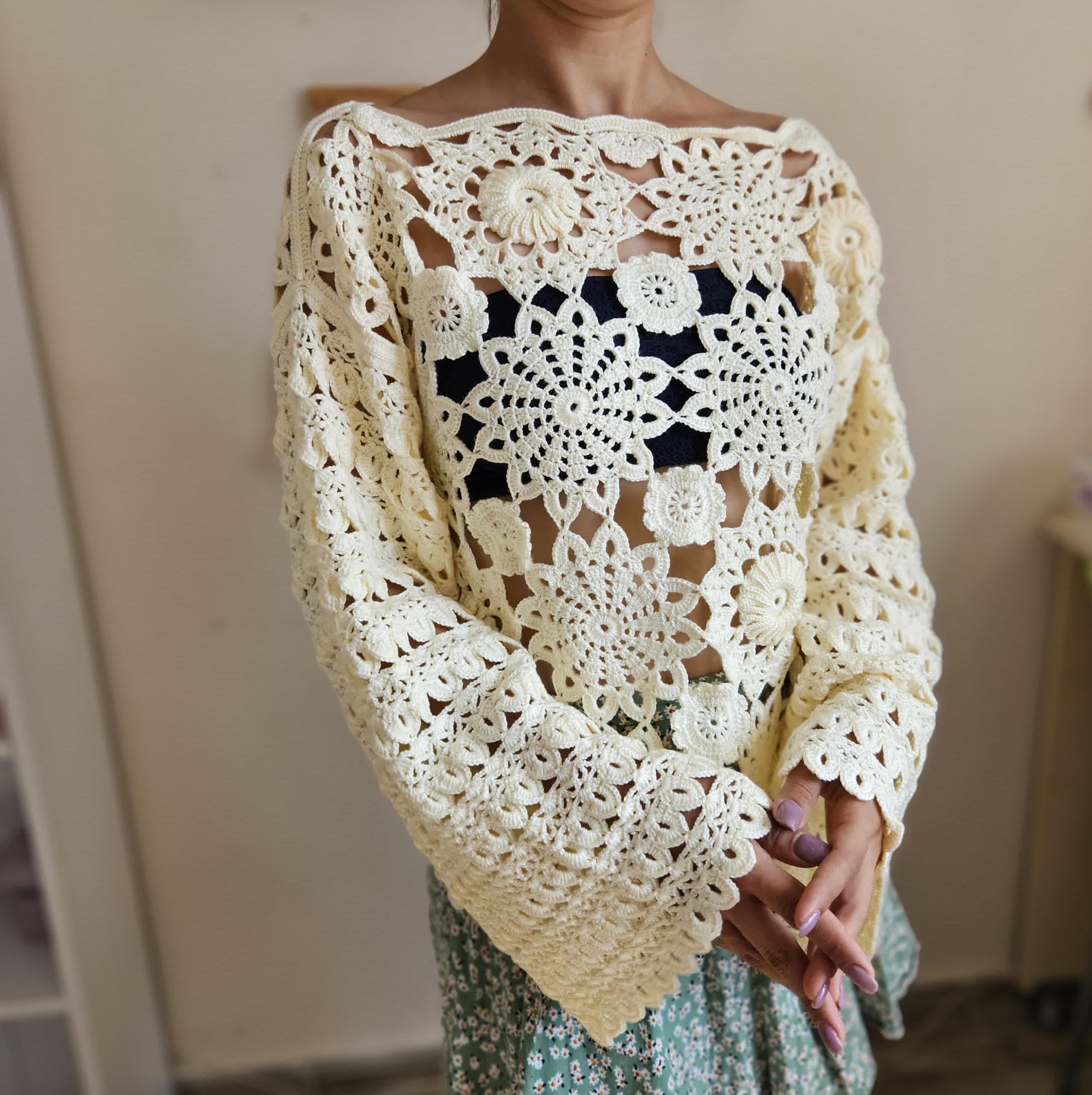 Floral Crochet Blouse Pattern: Women's Top, Sizes 36-44 (video