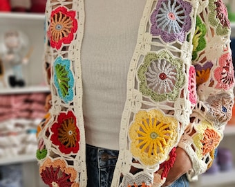 Crochet Flower Cardigan PDF Pattern, Beginner Friendly (Digital Download)