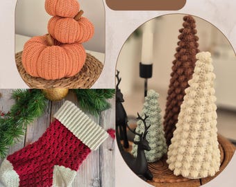 Crochet Pattern Bundle | Fall Pumpkin, Christmas Tree & Stocking (PDF)