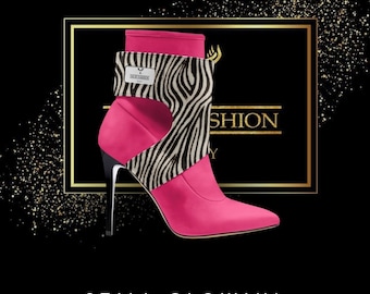 Italian Heel, woman's high heel shoes, Still Glowin', Pink, Zebra print Shoes, Italian Woman's High Heel, Stiletto Boots, Pointy Toe Boots