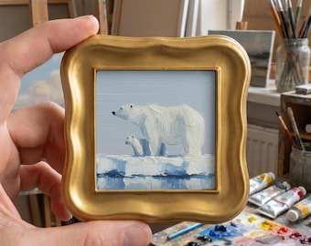 Polar Bear Original Oil Painting, Arctic Animal Wall Art, Hand Painted Wildlife Canvas Decor