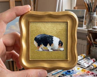 Mini Original Corgi Dog Oil Painting, Hand Painted Pet Portrait, Framed Wall Art Decor for Dog Lovers