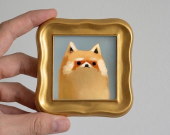 Raccoon Original Oil Painting, Mini Naive Animal Portrait Art, Bookshelf Decor