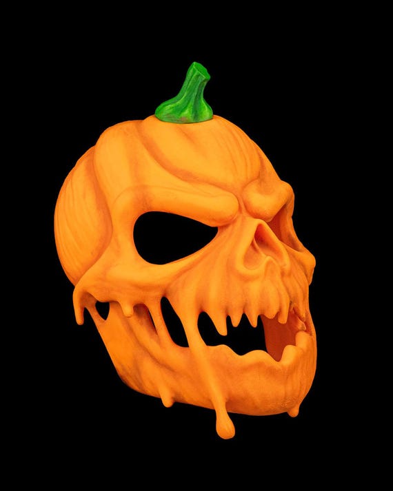 Melted Pumpkin Skull Mask – Creepy Halloween Costume Horror Prop