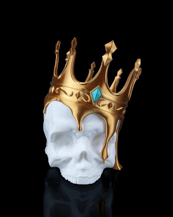 Crowned Skull Sculpture: Gothic Fallen King, 3D Printed PLA