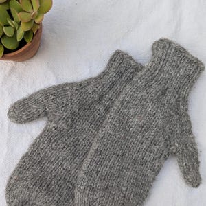 Hand-knitted Alpaca, Merino wool, silk mittens, gray, adult, winter accessory