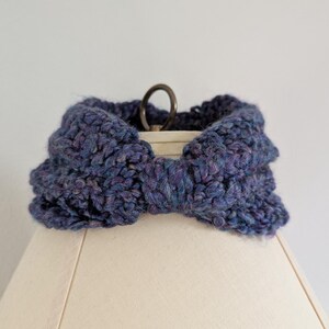 Hand-knit acrylic headband, shades of blue/purple, cold weather winter accessory