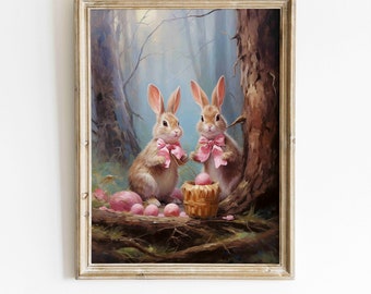 Vintage Easter Bunny Art Print: Farmhouse Spring Decor (Instant Download)