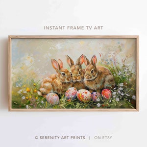 Frame tv-kunst voor paashaas konijnen vintage schilderij digitale download | Vintage Art Rabbit TV direct downloaden