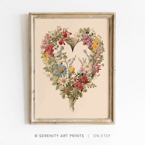 Wildflower Heart Wreath Vintage Art Print (Digital Download)
