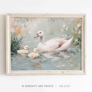 Mother Duck and Ducklings Print: Pastel Spring Nursery Art (Digital Download)