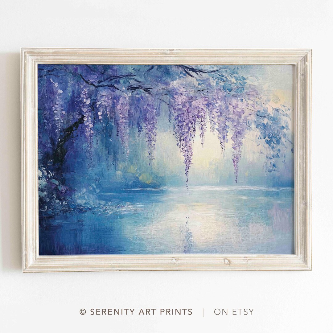 Wisteria Lake Art Print | Vintage Oil Painting | Impressionist Floral  Landscape | Digital Download - Etsy