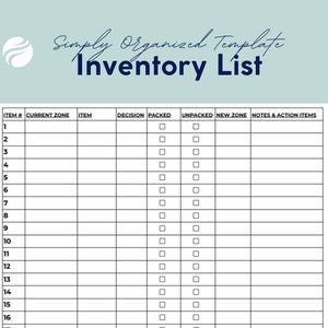 Home Moving Inventory List Template for Google Sheets Spreadsheet Etsy