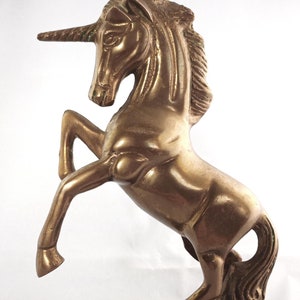 Vintage Brass Unicorn Horse Sculpture - Mystical Rearing Pegasus Gold Metal Figurine - Mid Century Solid Brass Statue