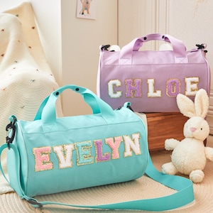 Bolsa de baile con letras de chenilla personalizada, bolsa de lona con nombre especial para niña, regalo de cumpleaños para bailarinas, gimnastas y animadoras, bolsa deportiva impermeable