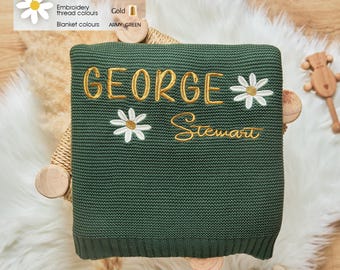 Manta de bebê personalizada feita à mão com bordado de nome, corda de algodão macia para chá de bebê, ideia de presente para recém-nascido