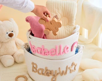 Verzorgingsmand van katoenen touw met hartborduursel, kerstcadeau voor babyborrels en opberger voor pasgeborenen
