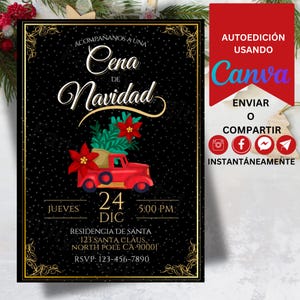 Invitación Navideña Spanish, élégante invitation espagnole de Noël, invitation Cena de Navidad, Noche Buena Invitacion, invitation latine de vacances