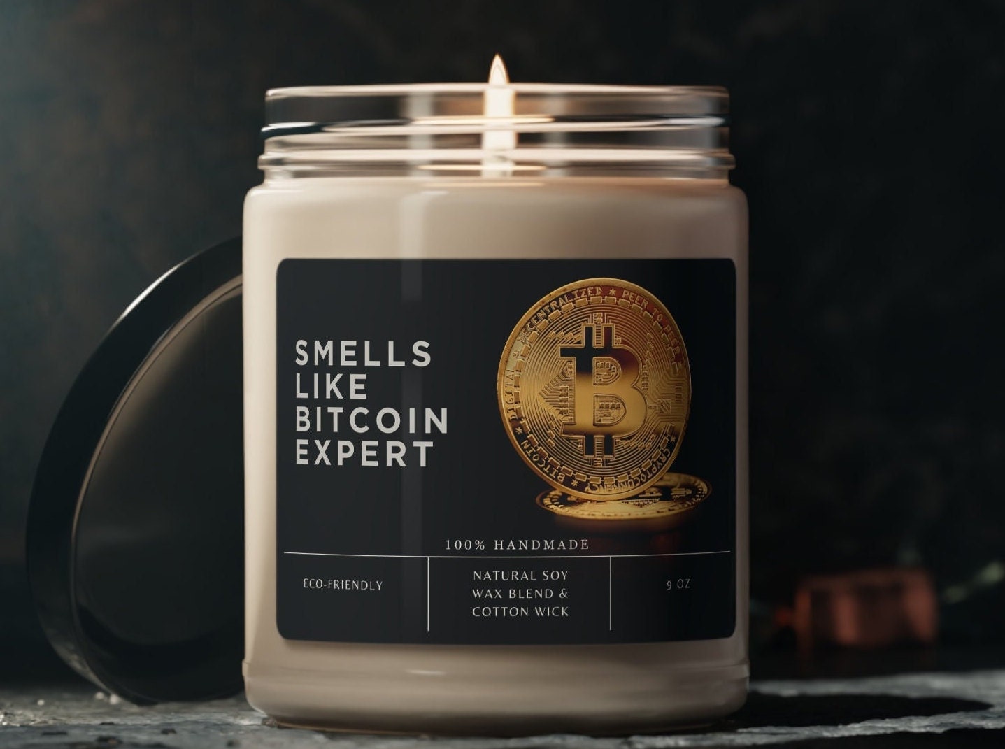 Bitcoin Expert Candle, Vegan Soy Wax, Crypto Fan Gift