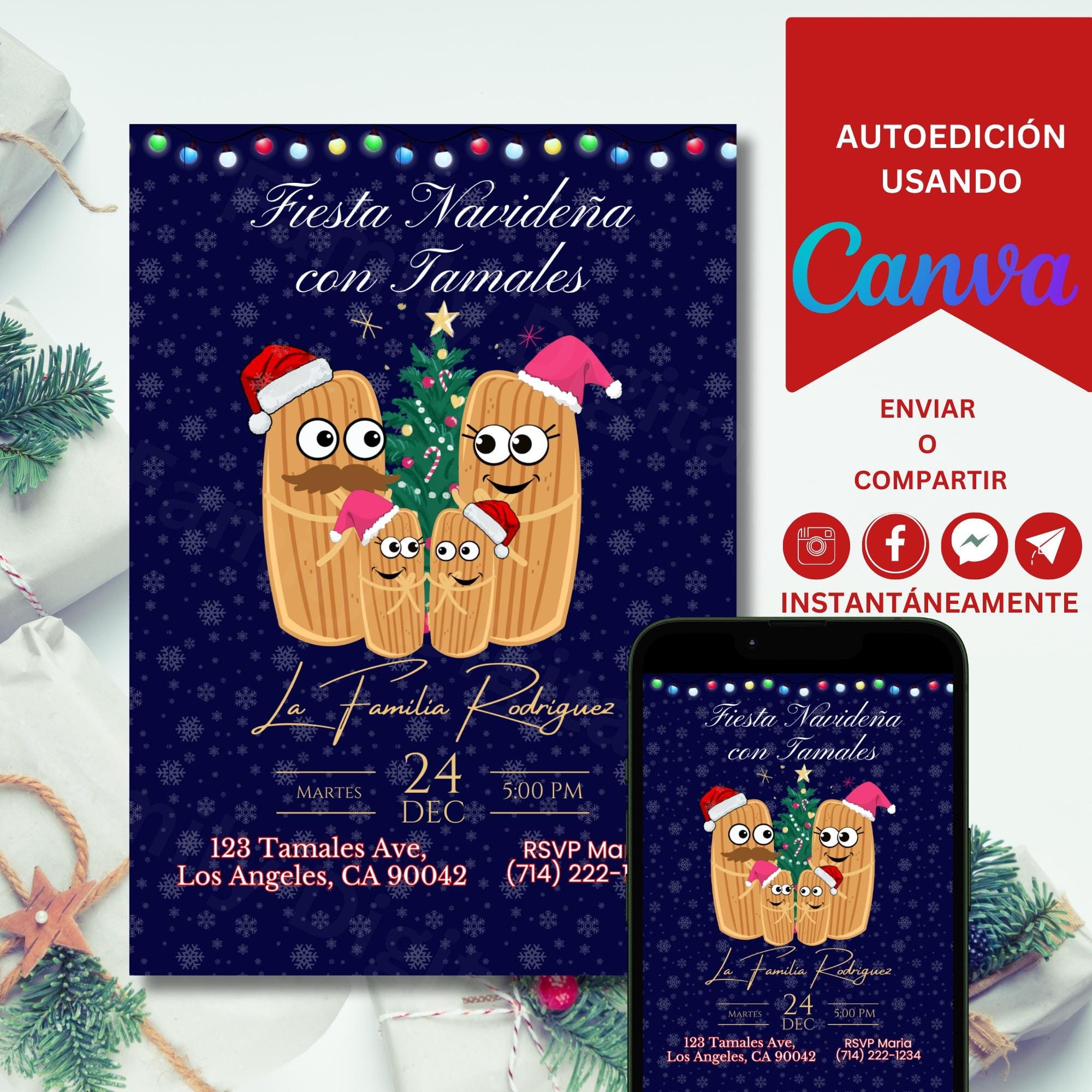 Editable Invitacion Navideña Template, Fiesta De Navidad Digital Invite ...