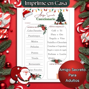 Spanish Secret Santa Questionnaire Template Amigo Secreto Navidad