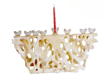 White and Cream fusd Glass Menorah