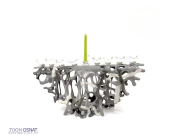 Handcrafted Fused Glass Menorah in Shades of Gray