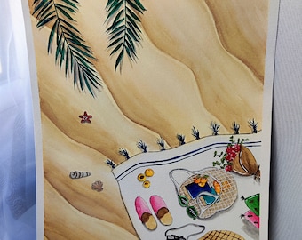 Originele aquarel "Vamos a la playa"