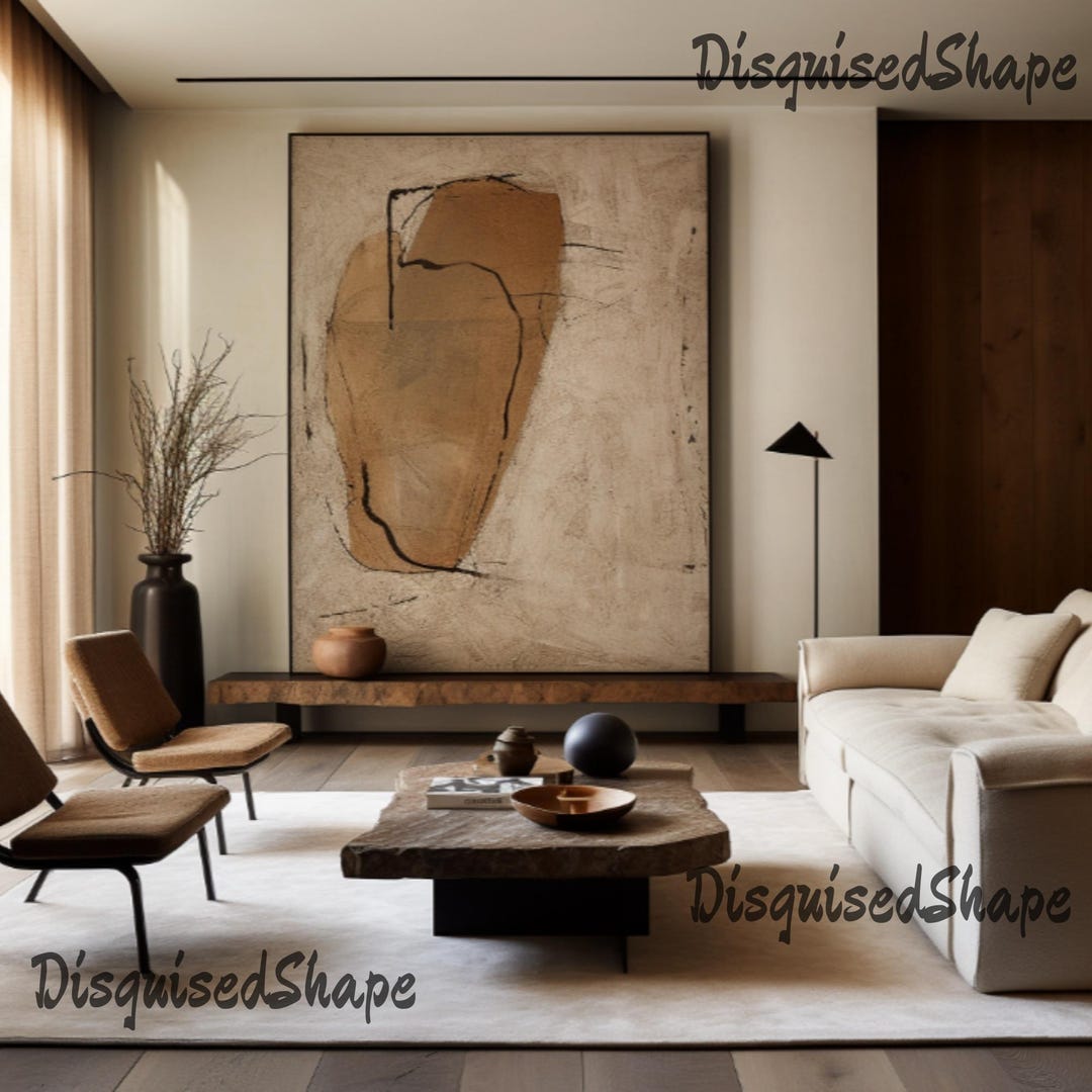 Neutral Wabi Sabi Wall Art Brown Beige Minimalist Painting on Canvas ...