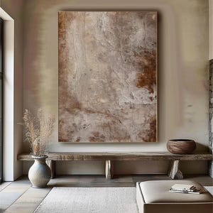 Grande peinture abstraite beige originale, peinture texturée beige 3D, peinture beige minimaliste nordique, peinture bohème, art mural toile beige
