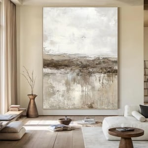 Large Beige Gray Abstract Painting: Contemporary Scandinavian Wall Art