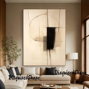 Beige Wabi Sabi Arte murale minimalista Beige e nero Texture pittura Boho minimalista oversize su tela Decorazione murale neutra