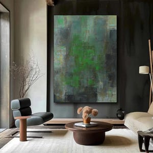 Large Original Black Abstract Painting, Green Abstract Art Minimalist Painting,Black Texture Wall Art,Modern Wabi sabi Home Decor