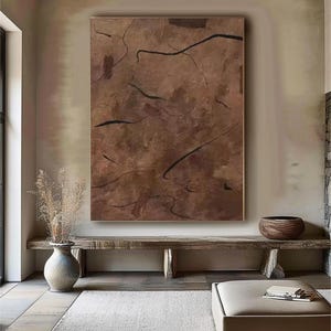Grande peinture abstraite beige originale, peinture texturée beige 3D, peinture marron minimaliste nordique, peinture bohème, art mural toile beige