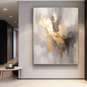Abstract acrylic painting geometry painting beige Gold canvas art grey modern abstract painting on canvas home decor extra large wall art