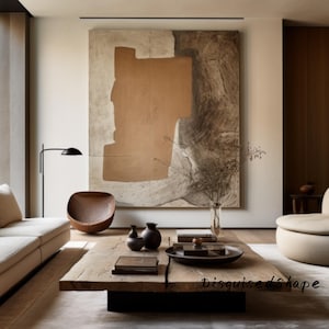 Large Beige Abstract Painting: 3D Textured Minimalist Canvas Art