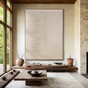 3D Textured Beige & White Canvas Art: Minimalist Wall Decor