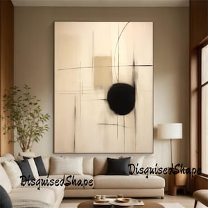Large Abstract Oil Painting: Beige, Black, and Grey Texture Art