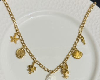 Stainless Steel Turtle & Lobster Charm Necklace: Sea Theme Gift