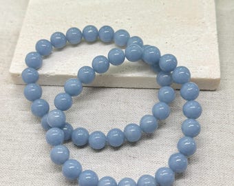 Angelite Beaded Bracelet: Handmade Healing Crystal Jewelry, Stress Relief