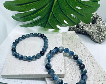 Blauwe kyaniet-armband van 6 mm/8 mm/10 mm: natuurlijk uitgelijnd kristal, uniseks cadeau