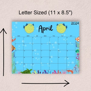 Under the Sea Printable Calendar 2024, Kids Calendar, Fun Calendar ...
