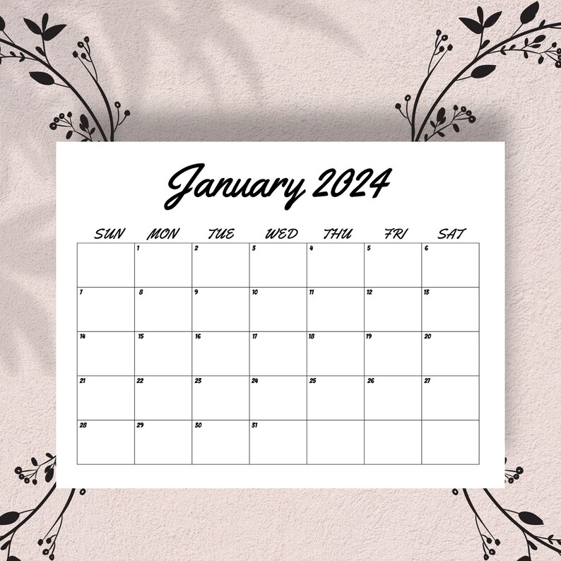 January 2024 Calendar, Single Month Calendar, Wall Calendar, 2024