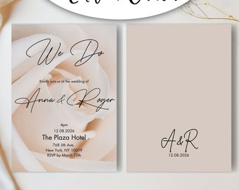 Beige Rose Wedding Invitation, editable template, invite, floral, modern, minimalist, boho wedding, vintage, printable, minimal, elegant
