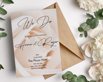 Beige Rose Wedding Invitation, editable template, invite, floral, modern, minimalist, boho wedding, vintage, printable, minimal, elegant