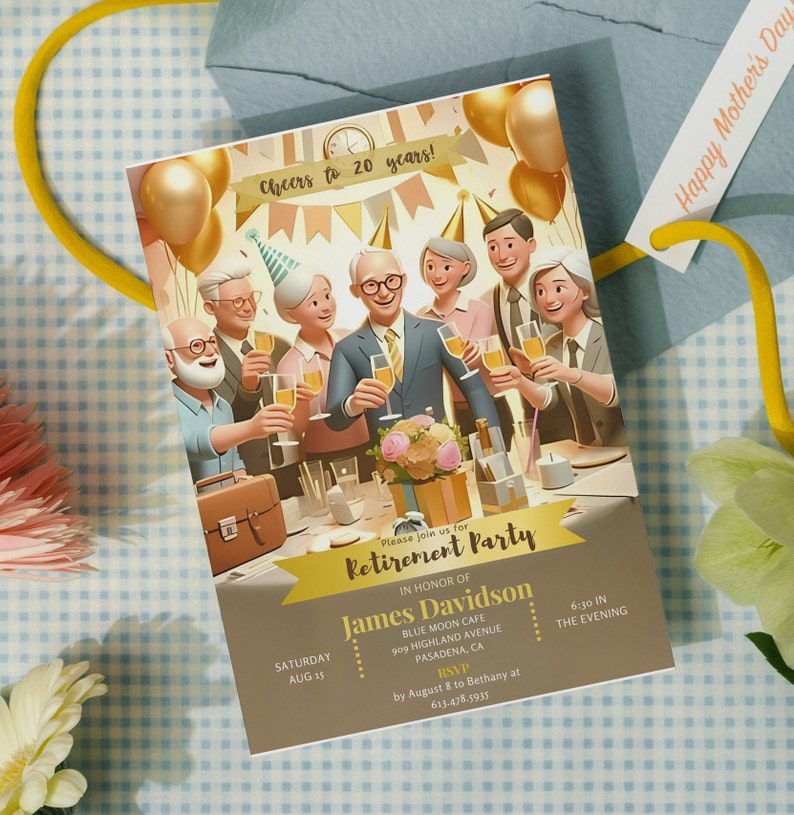 Retirement Invitation Card Printable Editable Template DIY Party Favors