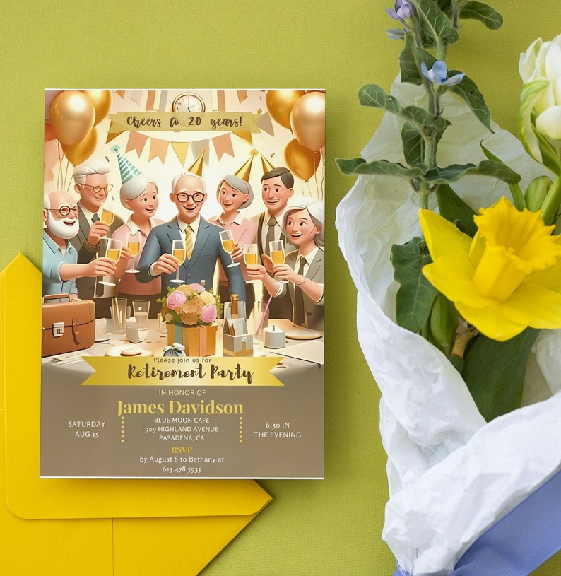 Retirement Invitation Card Printable Editable Template DIY Party Favors