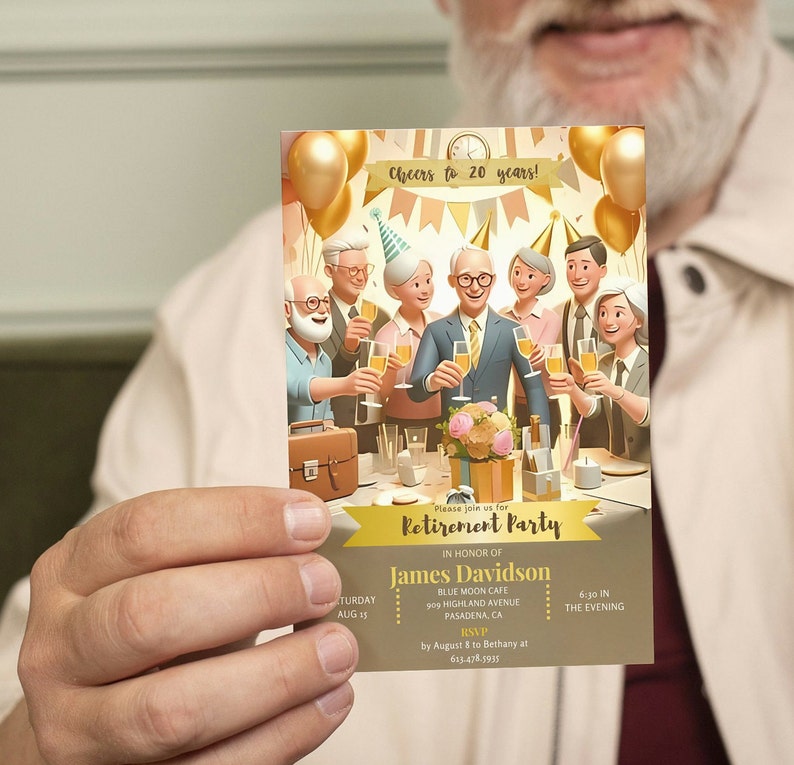 Retirement Invitation Card Printable Editable Template DIY Party Favors