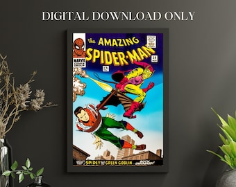 Spiderman & The Green Goblin Retro Vintage Comic Poster Digital Download