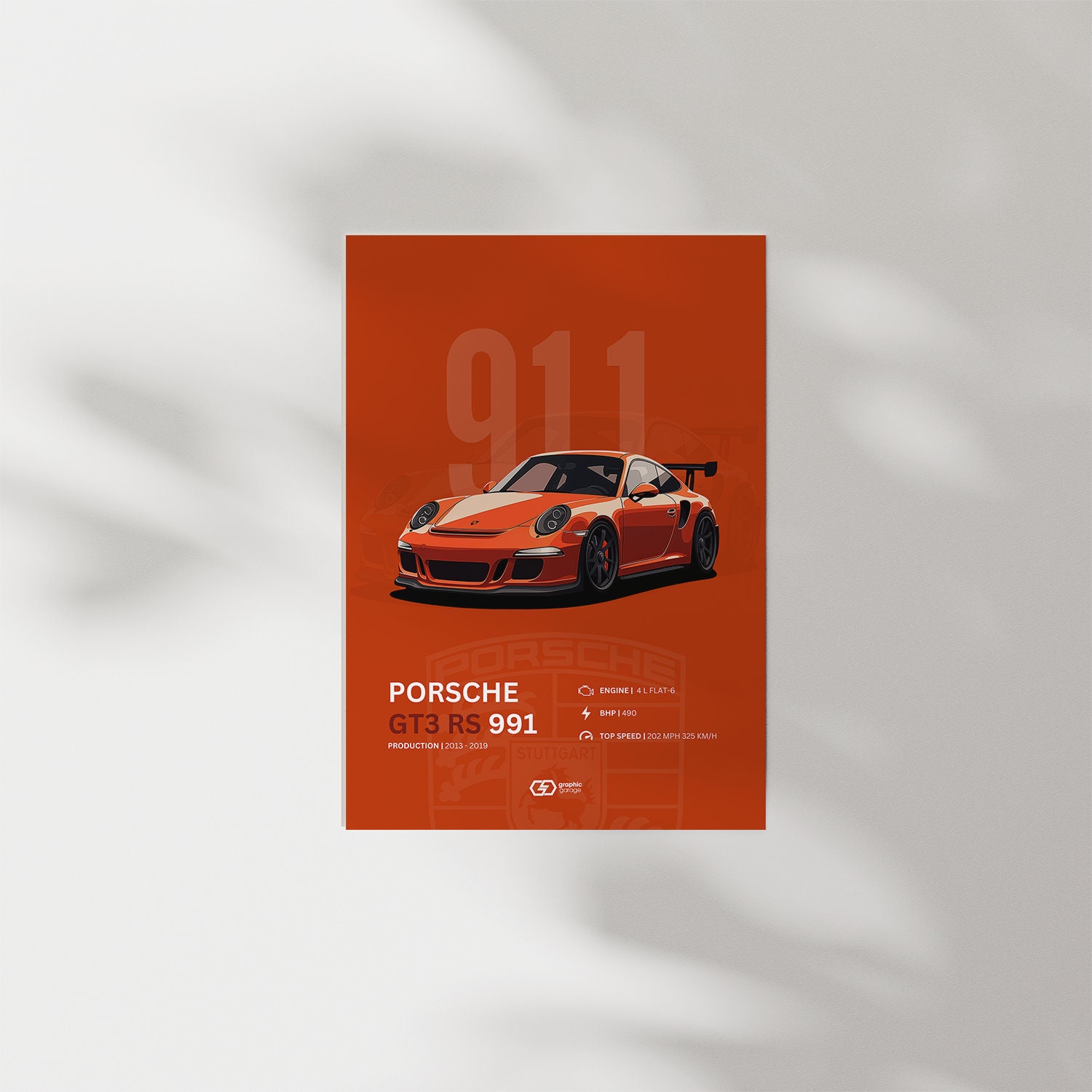 Porsche 911 GT3 RS, Fine Art Poster, Car Print, Supercar Wall Decor, Home Office Art, Boys Room